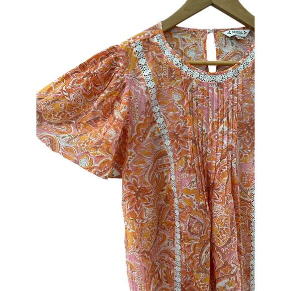 Nanette Lepore Floral Paisley Crochet Lace Flutter Sleeve Top Orange Size Medium - Picture 5 of 10
